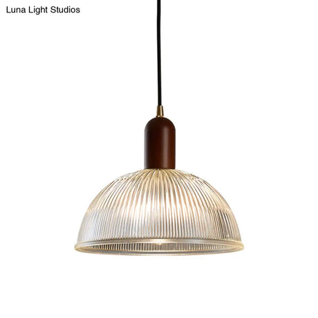 Vintage Ribbed Glass Bowl Pendant Light For Restaurants
