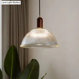Vintage Ribbed Glass Bowl Pendant Light For Restaurants