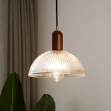 Vintage Ribbed Glass Bowl Pendant Light For Restaurants Clear / 10