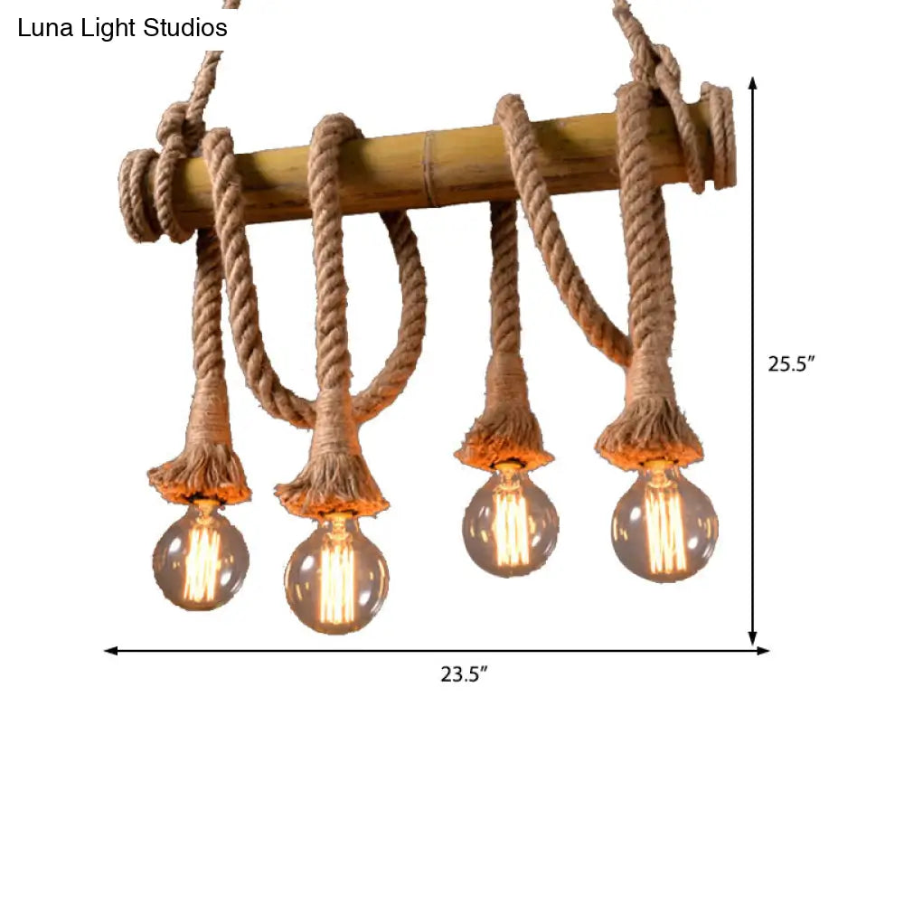 Vintage Rope Pendant Light Fixture With Exposed Bulb For Kitchen - Beige Hanging Lamp Kit (4/6