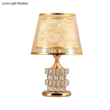 Vintage Rose Print Fabric Table Lamp - Romantic Red/Gold Dual Cone Shade Cube Crystal Base