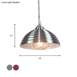 Vintage Rose Red/Nickel Domed Hanging Light Pendant With Ribbed Design - Indoor Metal Lighting 1