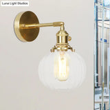 Vintage Rotatable Clear Glass Globe Wall Lamp In Gold For Porch