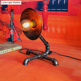 Vintage Round Table Lamp With Metal Shade & Pipe-Like Base - Antique Style Rust Finish Ideal For