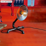Vintage Round Table Lamp With Metal Shade & Pipe-Like Base - Antique Style Rust Finish Ideal For