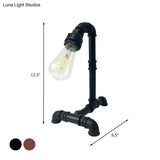 Vintage Rust/Black Metal Arm Night Table Plug-In Lamp With Exposed Bulb