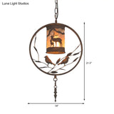 Vintage Rustic Cylinder Wall Sconce With Fabric Bird Accent - 1-Light Metal Lamp For Dining Room