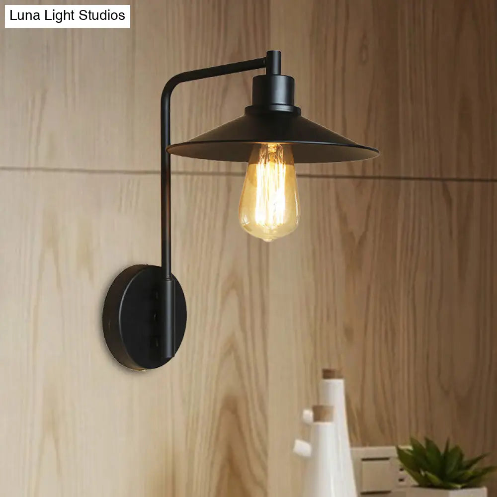 Vintage Rustic Iron Flared Wall Lamp With Angle Arm - Black/White 1 Bulb Ideal For Living Room