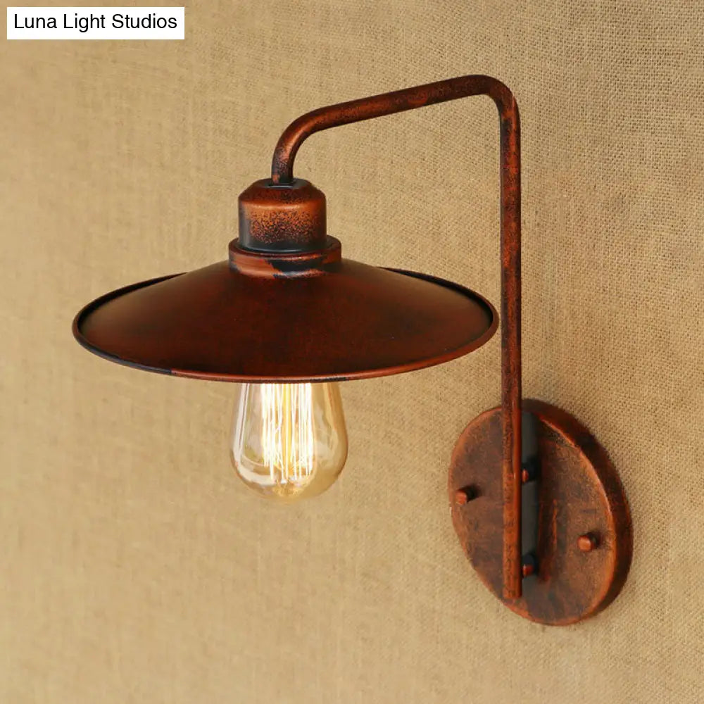Vintage Rustic Iron Flared Wall Lamp With Angle Arm - Black/White 1 Bulb Ideal For Living Room