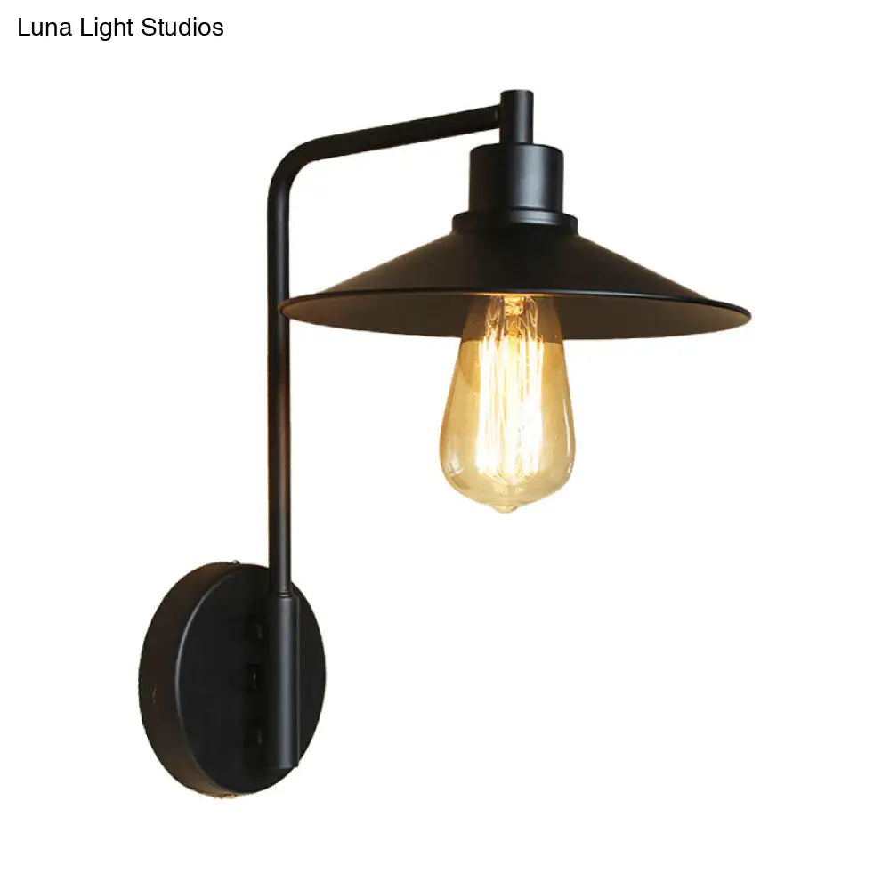 Vintage Rustic Iron Flared Wall Lamp With Angle Arm - Black/White 1 Bulb Ideal For Living Room