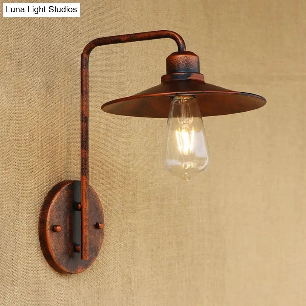 Vintage Rustic Iron Flared Wall Lamp With Angle Arm - Black/White 1 Bulb Ideal For Living Room