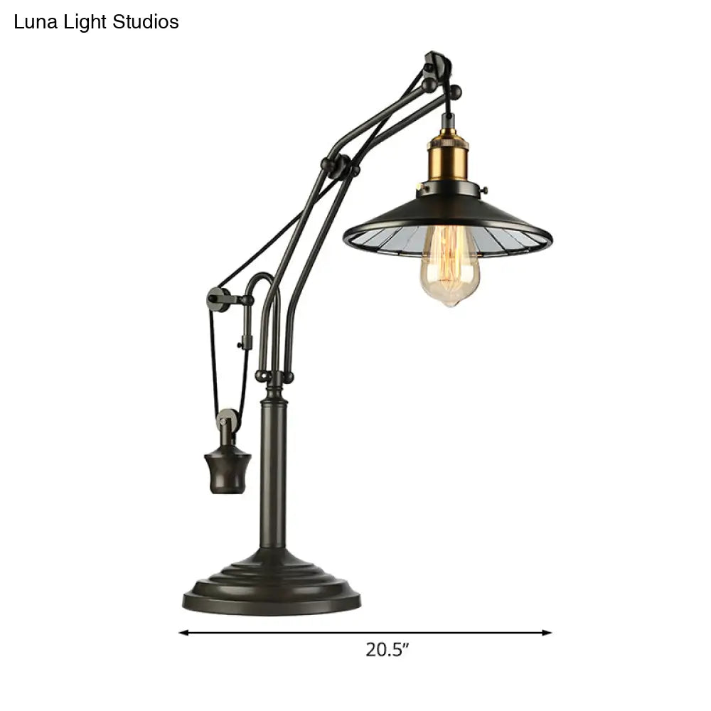 Vintage Saucer Shade Desk Light - Bronze Metal Reading Lamp For Study Room