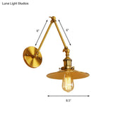 Vintage Saucer Wall Sconce - Stylish Swing Arm Light In Brass/Copper
