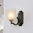 Vintage Scalloped Cup Wall Sconce With Frosted Glass And Black Finish 1 /