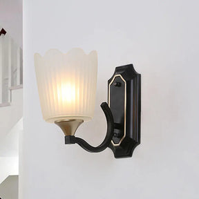 Vintage Scalloped Cup Wall Sconce With Frosted Glass And Black Finish 1 /