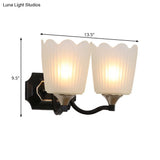 Vintage Scalloped Cup Wall Sconce With Frosted Glass And Black Finish