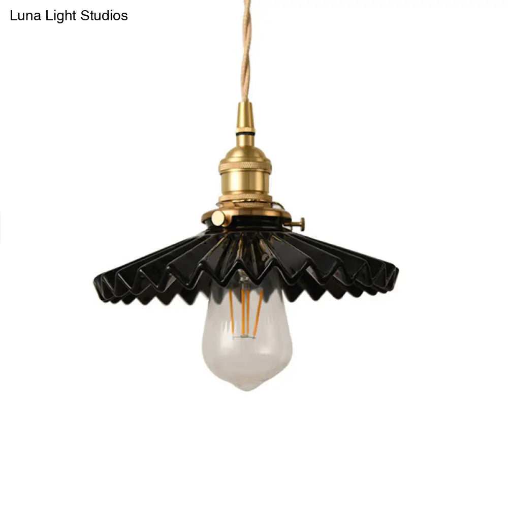 Vintage Scalloped Shade Pendant Ceiling Light - Single Hanging Lamp For Dining Room In Black/White