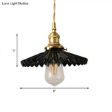 Vintage Scalloped Shade Pendant Ceiling Light - Single Hanging Lamp For Dining Room In Black/White