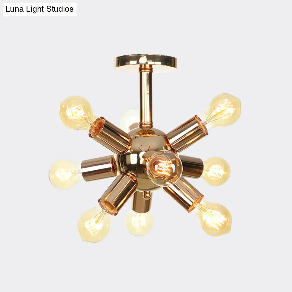 Vintage Semi-Flush Mount Ceiling Lamp With Chrome/Gold Sputnik Design Available In 6 9 Or 12 Lights