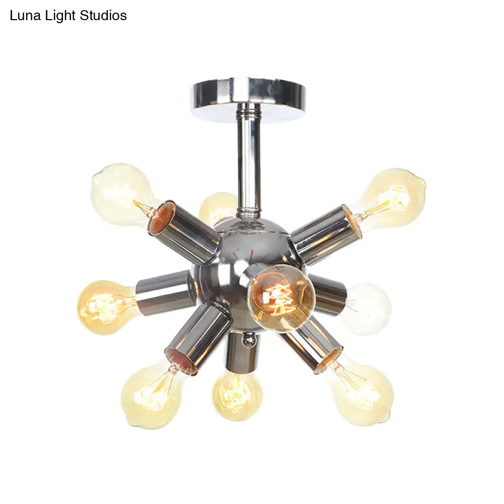 Vintage Semi-Flush Mount Ceiling Lamp With Chrome/Gold Sputnik Design Available In 6 9 Or 12 Lights
