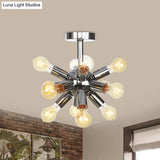Vintage Semi-Flush Mount Ceiling Lamp With Chrome/Gold Sputnik Design Available In 6 9 Or 12 Lights