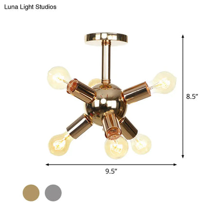 Vintage Semi-Flush Mount Ceiling Lamp With Chrome/Gold Sputnik Design Available In 6 9 Or 12 Lights