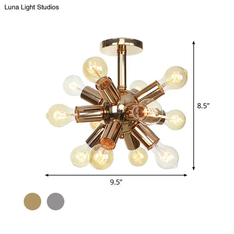 Vintage Semi-Flush Mount Ceiling Lamp With Chrome/Gold Sputnik Design Available In 6 9 Or 12 Lights