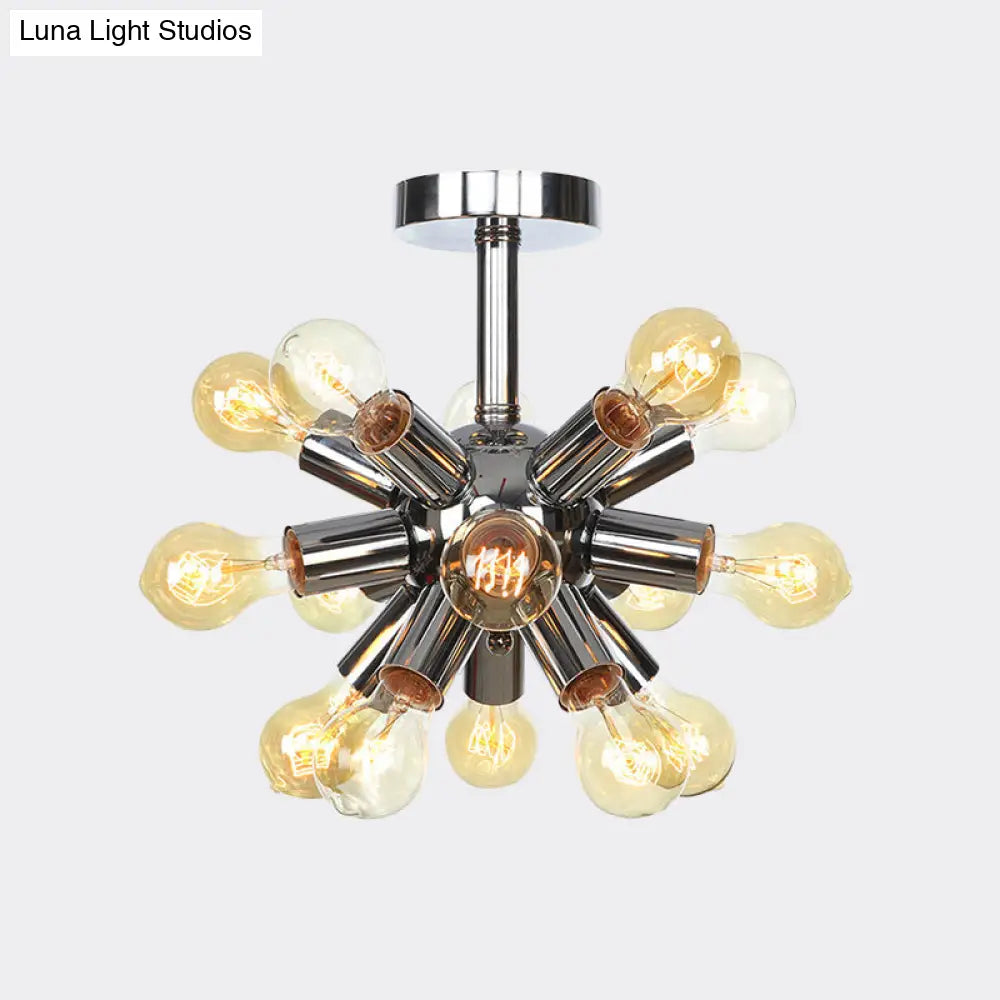 Vintage Semi-Flush Mount Ceiling Lamp With Chrome/Gold Sputnik Design Available In 6 9 Or 12 Lights