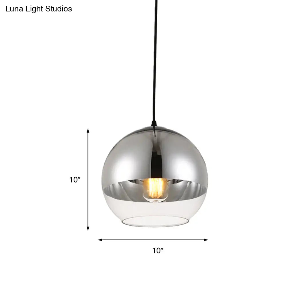 Vintage Silver And Clear Glass Globe Pendant Light For Bedroom - 1 Head Hanging Lamp In 3 Width