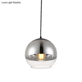 Vintage Silver And Clear Glass Globe Pendant Light For Bedroom - 1 Head Hanging Lamp In 3 Width