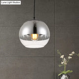 Vintage Silver And Clear Glass Globe Pendant Light For Bedroom - 1 Head Hanging Lamp In 3 Width