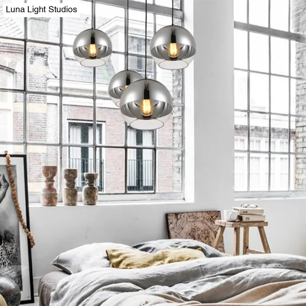 Vintage Silver And Clear Glass Globe Pendant Light For Bedroom - 1 Head Hanging Lamp In 3 Width