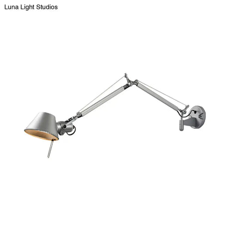 Vintage Silver Conical Wall Sconce With Swing Arm - 1 Bulb Light For Living Room