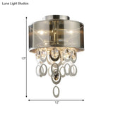 Vintage Silver Flush Mount Ceiling Light With Draping Ring - 2-Bulb Circular Fixture