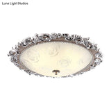 Vintage Silver Flushmount Ceiling Lamp With Frosted Glass And Led Bulbs