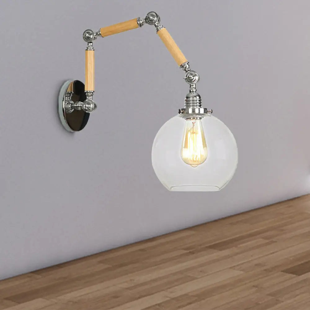 Vintage Silver Wall Lamp With Extendable Arm - Glass Orb Shade Sconce In Clear