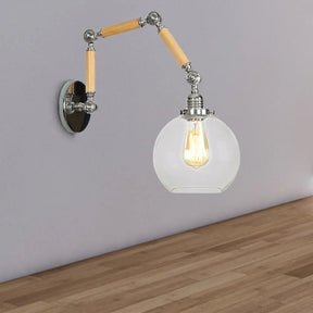 Vintage Silver Wall Lamp With Extendable Arm - Glass Orb Shade Sconce In Clear