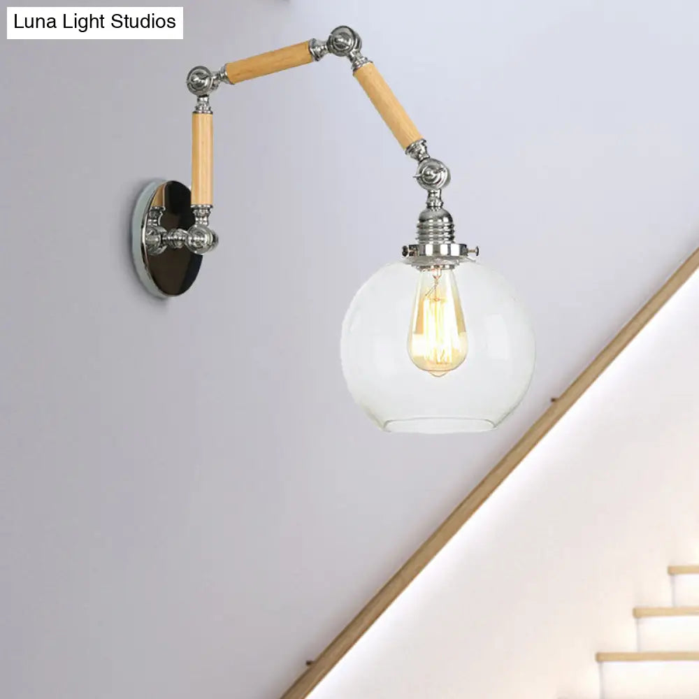 Vintage Silver Wall Lamp With Extendable Arm - Glass Orb Shade Sconce In Clear