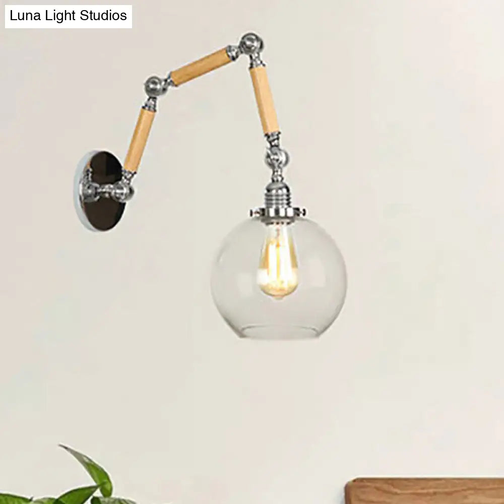 Vintage Silver Wall Lamp With Extendable Arm - Glass Orb Shade Sconce In Clear