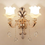 Vintage Silver Wall Sconce With Frosted Glass Blossom Shade And Crystal Deco 2 / Lace