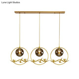 Vintage Smoke Gray/Clear/Amber Glass Globe Pendant Light - 1/3 Lights Brass Hanging In Round/Linear