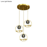 Vintage Smoke Gray/Clear/Amber Glass Globe Pendant Light - 1/3 Lights Brass Hanging In Round/Linear