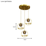 Vintage Smoke Gray/Clear/Amber Glass Globe Pendant Light - 1/3 Lights Brass Hanging In Round/Linear