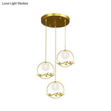 Vintage Smoke Gray/Clear/Amber Glass Globe Pendant Light - 1/3 Lights Brass Hanging In Round/Linear