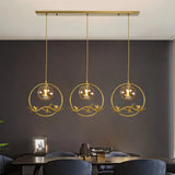 Vintage Smoke Gray/Clear/Amber Glass Globe Pendant Light - 1/3 Lights Brass Hanging In Round/Linear