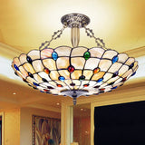 Vintage Stained Glass Ceiling Light With 4 Jewel Heads In Beige
