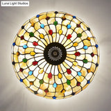 Vintage Stained Glass Ceiling Light With 4 Jewel Heads In Beige