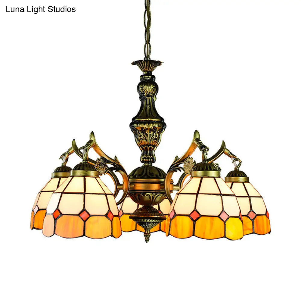Vintage Stained Glass Ceiling Light With Multiple Bulb Options - Yellow Semi-Globe Design For