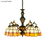 Vintage Stained Glass Ceiling Light With Multiple Bulb Options - Yellow Semi-Globe Design For