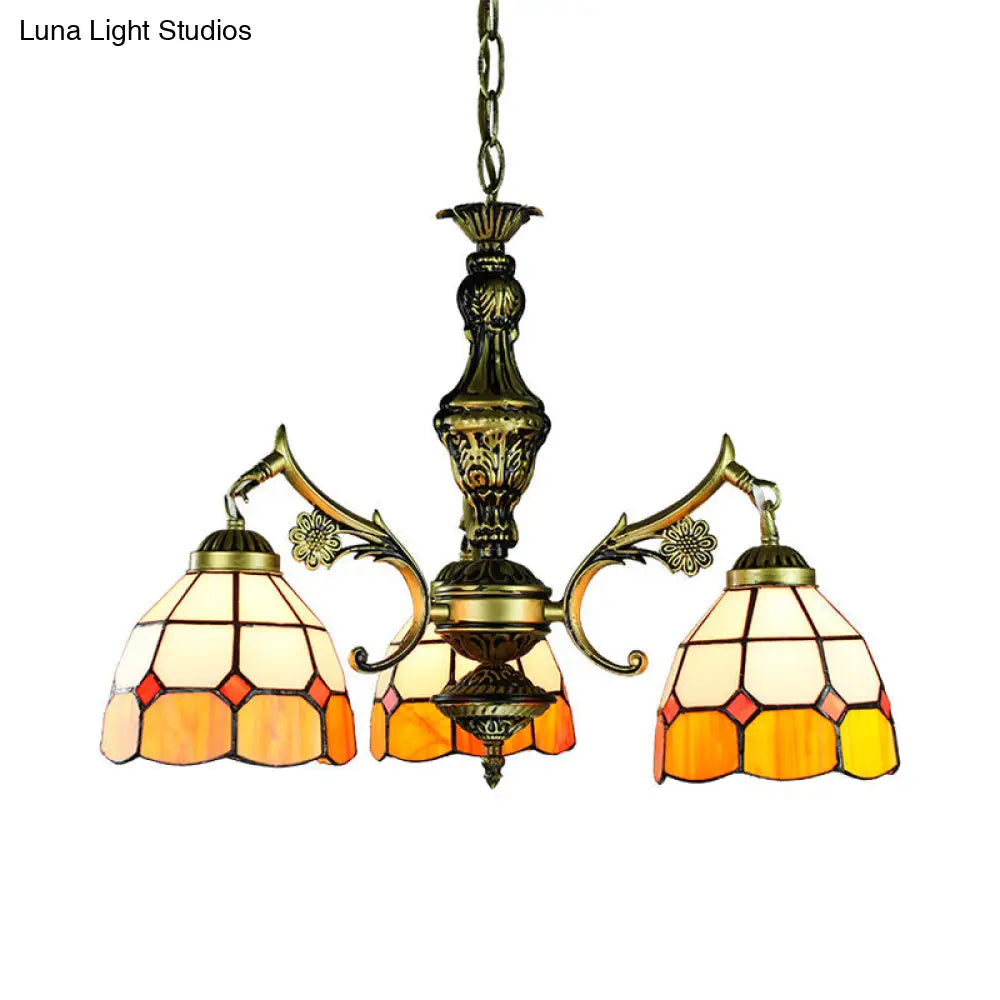 Vintage Stained Glass Ceiling Light With Multiple Bulb Options - Yellow Semi-Globe Design For